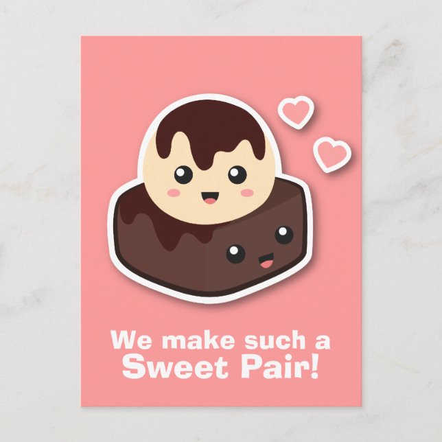 Cartão Postal Doce par de Sorvetes Vanilla e Brownie (Frente)