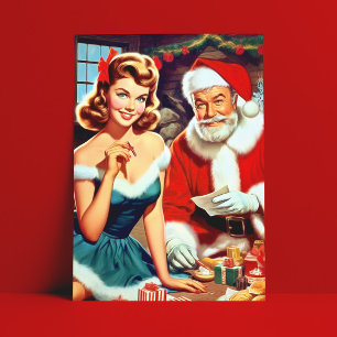 Cartão Postal Doce Pin-up de Natal e Papai Noel