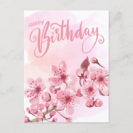 Cartão Postal Doce Rosa Bege Sakura Floral Aniversário
