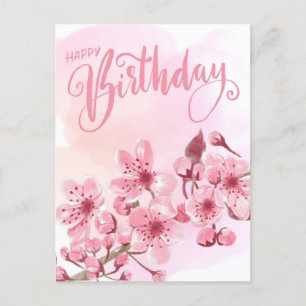 Cartão Postal Doce Rosa Choque Cerejeira Floral Aniversário