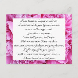 Cartão Postal Doce Rosa Floral Citação de Amor de Jane Austen Ro