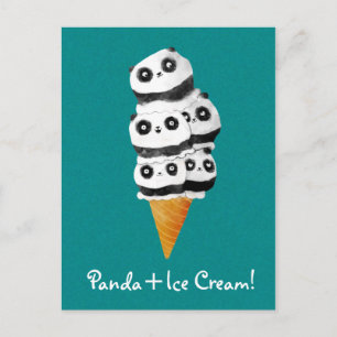 Cartão Postal Doce Sorvete de Urso Panda Cone