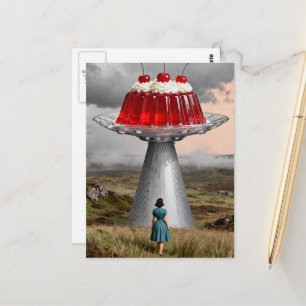 Cartão Postal Doce Surrealista Vintage Cereja UFO