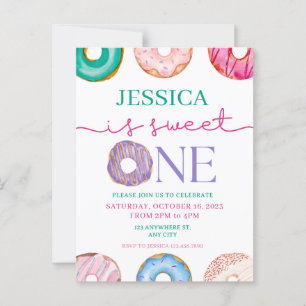 Cartão Postal Doce Um aquarela donuts 1º aniversário