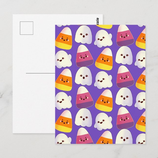 Cartão Postal Doces De Halloween E Padrão Fantasma (Frente/Verso)