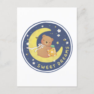 Cartão Postal Doces sonhos: Urso de Teddy e Ilustração de Mel