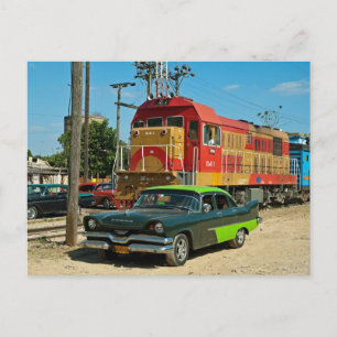 Cartão Postal Dodge e locomotiva a diesel