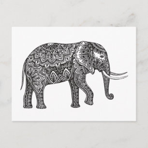 Cartão Postal Dodle Elefante Fantasia Estilizada