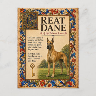 Cartão Postal Dogue Alemão, Arte Medieval Bestiário