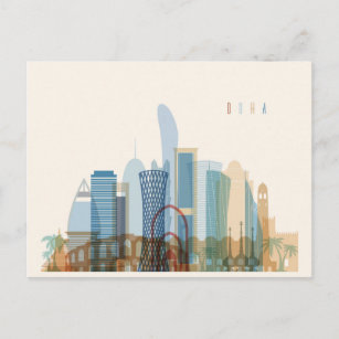 Cartão Postal Doha, Catar   Linha Skyline Cidade
