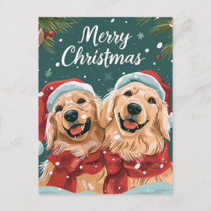 Cartão Postal Dois adoráveis Labrador Feliz Natal 