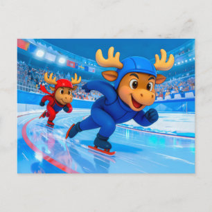 Cartão Postal Dois alces de patinação de velocidade em uma pista