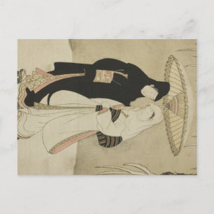 Cartão Postal Dois amantes sob um guarda-chuva na neve