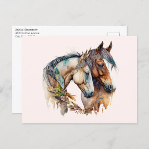 Cartão Postal Dois Belos Cavalos Oeste Boho