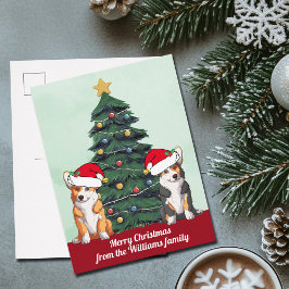 Cartão Postal Dois Cachorros de Árvore de Natal Corgi em Santa H