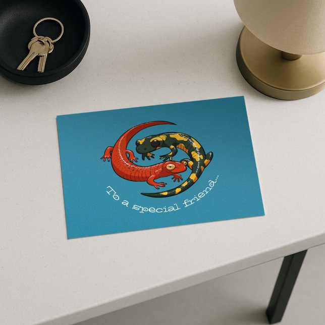 Cartão Postal Dois Cartoon Amigos Salamander Smiling Enrelaçados (Criador carregado)