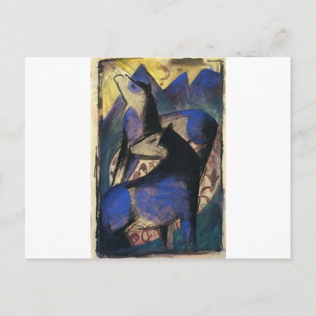 Cartão Postal Dois Cavalos Azuis de Franz Marc (Frente)