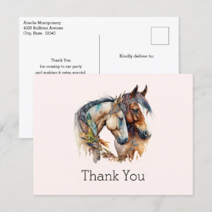 Cartão Postal Dois Cavalos com Decoração de Penas Boho Obrigado