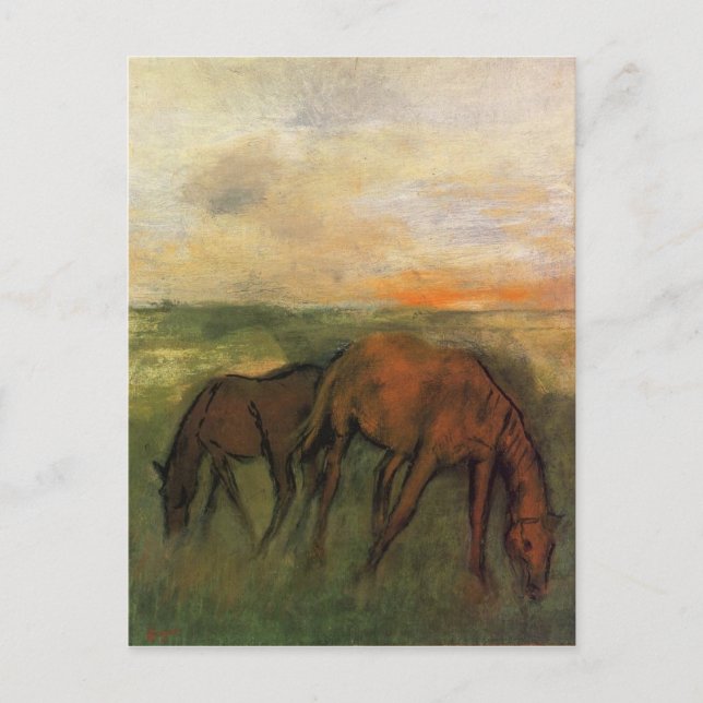Cartão Postal Dois Cavalos em uma Pastura por Edgar Degas (Frente)