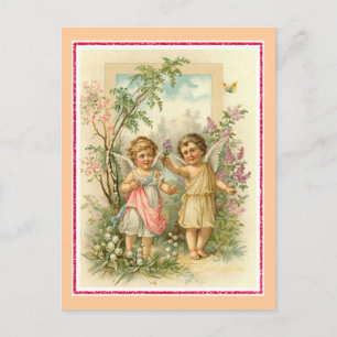 Cartão Postal "Dois Cherubs em um jardim"
