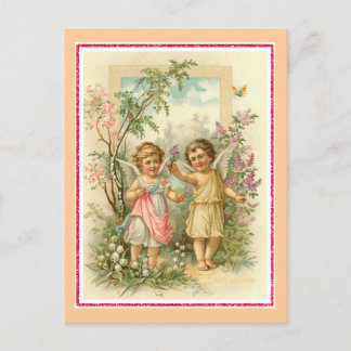 Cartão Postal "Dois Cherubs em um jardim"
