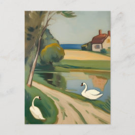 Cartão Postal Dois Cisnes Perto de um Pond