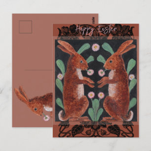 Cartão Postal Dois coelhos antigos e Páscoas