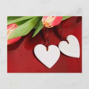 Cartão Postal Dois Corações com Tulipas