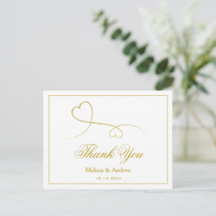 Cartão Postal Dois Corações de Ouro Elegantes Agradecimento de