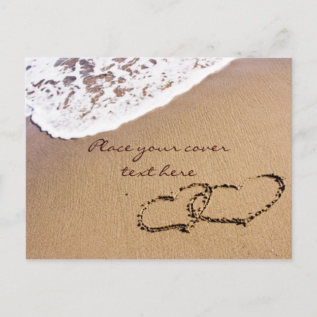 Cartão Postal Dois Corações Na Areia (Frente)