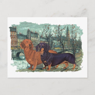 Cartão Postal Dois Dachshunds na Cidade