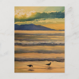 Cartão Postal "Dois de uma Espécie" Pássaros na Praia Aquarela