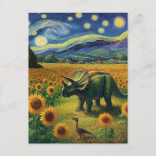Cartão Postal Dois Dinos em Van Gogh Starry Night Sunflower