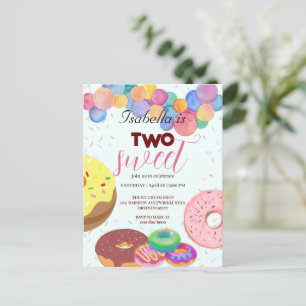 Cartão Postal Dois Donuts Doces e Balão Menina de 2 Anos de Idad