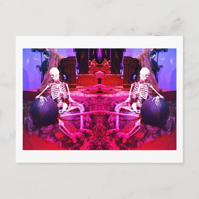 Cartão Postal Dois esqueletos assustadores e assustadores arte (Frente)