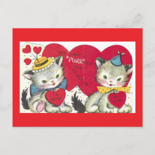 Cartão Postal Dois Gatinhos Fofos Postcard de São Valentim Vinta