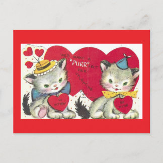 Cartão Postal Dois Gatinhos Fofos Postcard de São Valentim Vinta