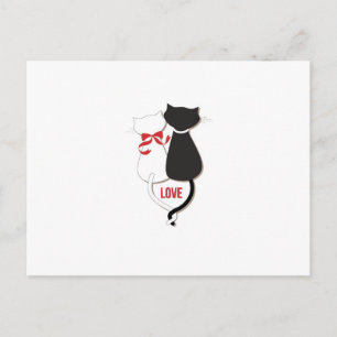 Cartão Postal Dois Gatos Apaixonados, Vermelho, Preto, Corações