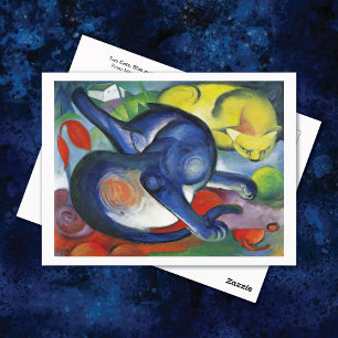 Cartão Postal Dois Gatos Azul Amarelo Franz Marc