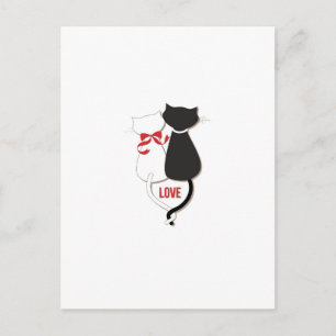 Cartão Postal Dois Gatos no Amor, Vermelho, Preto, Corações