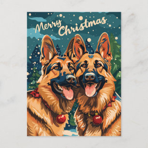 Cartão Postal Dois German shepherd Feliz Natal