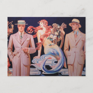 Cartão Postal Dois Homens e uma Sereia