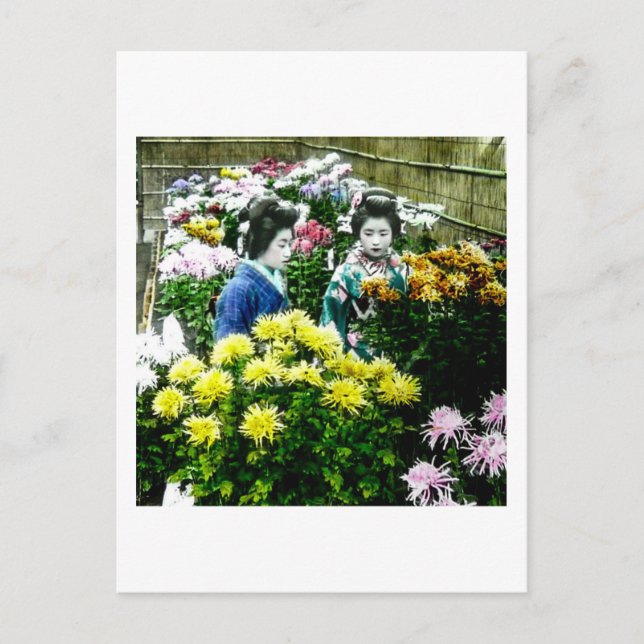 Cartão Postal Dois japoneses Geisha no Flor Show Yokohama (Frente)