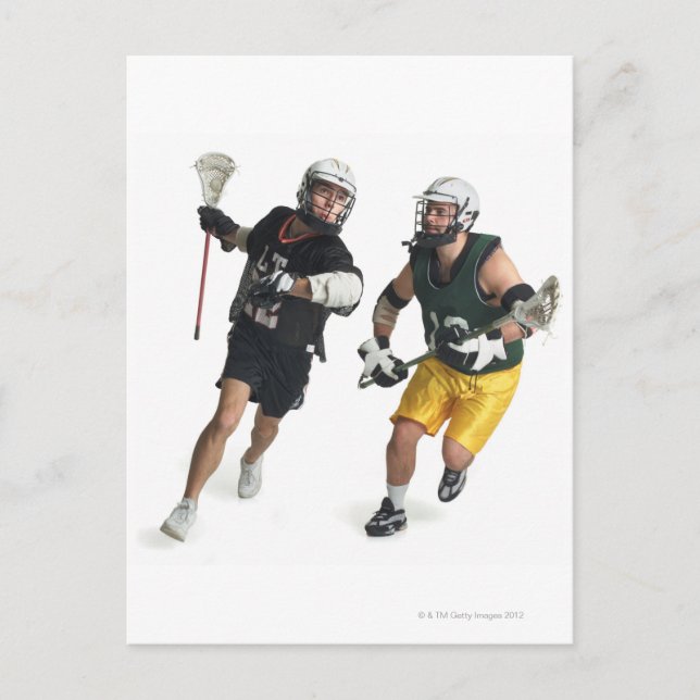 Cartão Postal dois jogadores caucasianos de lacrosse masculina (Frente)
