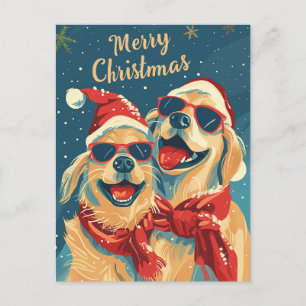 Cartão Postal Dois Labrador com óculos de sol Feliz Natal