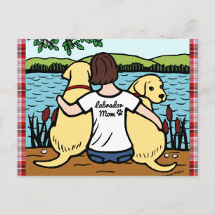 Cartão Postal Dois Labradores Amarelos e Mamãe