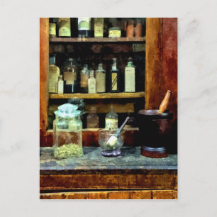 Cartão Postal Dois Mortar e Pestles e Jar de Vidro