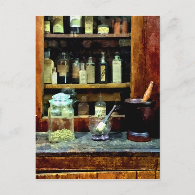 Cartão Postal Dois Mortar e Pestles e Jar de Vidro (Frente)