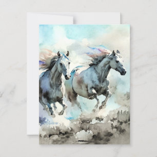 Cartão Postal Dois Mustangs Selvagens Correndo Contra o Vento 