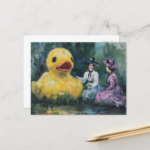 Cartão Postal Dois piquenique feminino no parque com um pato gig